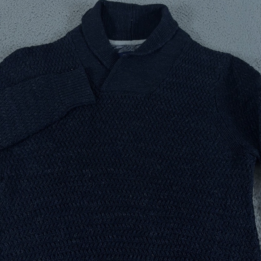 Tommy Bahama Sweater Mens Medium Navy Shawl Cotton Wool Heavy Loose Knit Preppy